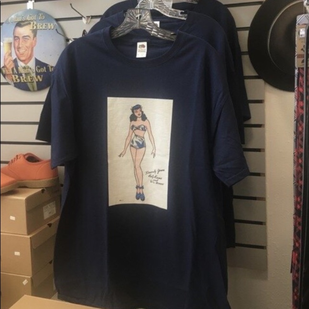 🐚Katy Keene Pin Up Tee Tropical Leaf Bikini Navy - Picture 4 of 4